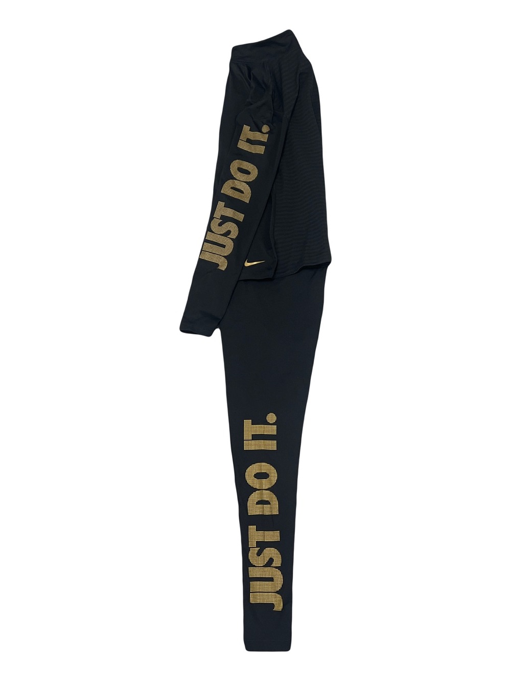 Nike Pro Warm "Just Do It" Graphic Metallic Gold Set | Women’s Large | Flaw*
